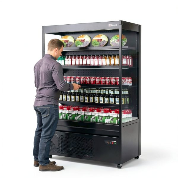 Wilprep Commercial Open Air Merchandiser, 52" Vertical Air Curtain Refrigerator with 33.1 cu. ft. Volume LED Lighting Night Curtain, Grab and Go Display Refrigerator Showcase for Store Cafe Bar Shop-1