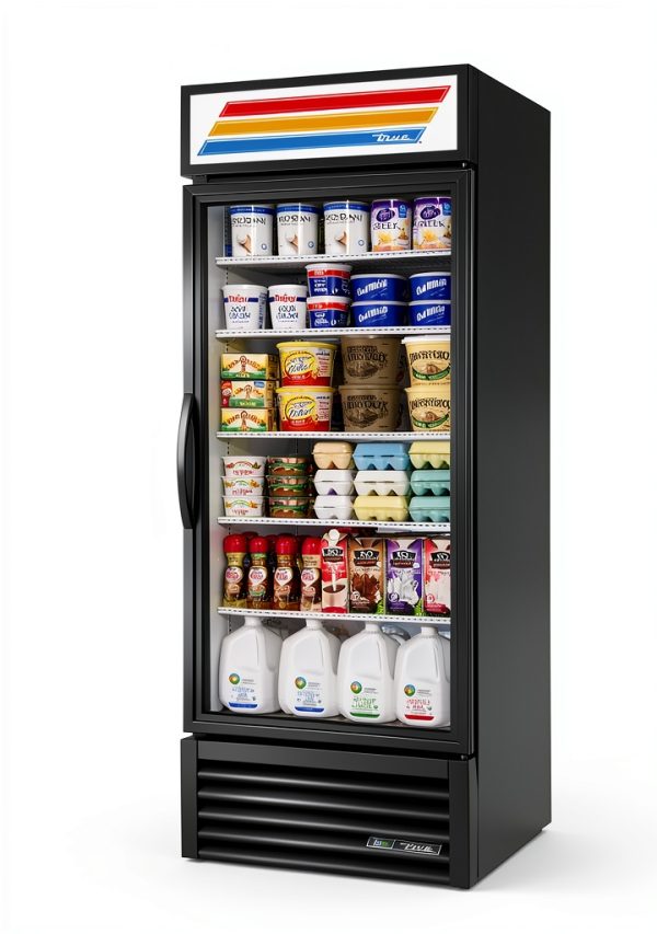 True GDM-26-HC-LD Single Swing Glass Door Merchandiser Refrigerator with Hydrocarbon Refrigerant and LED Lighting, Holds 33 Degree F to 38 Degree F, 78.625" Height, 29.875" Width, 30" Length-0