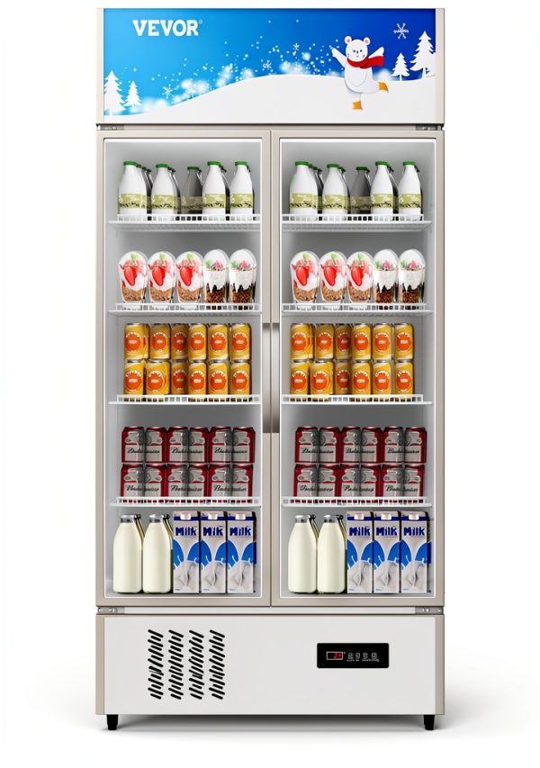 VEVOR Commercial Merchandiser Refrigerator 2 Glass Doors, 23 Cubic Ft, Upright Display Beverage Cooler 79" Tall x 39.4" Width, Fridge with LED Lighting for Drink Wine Soda, Gold-0