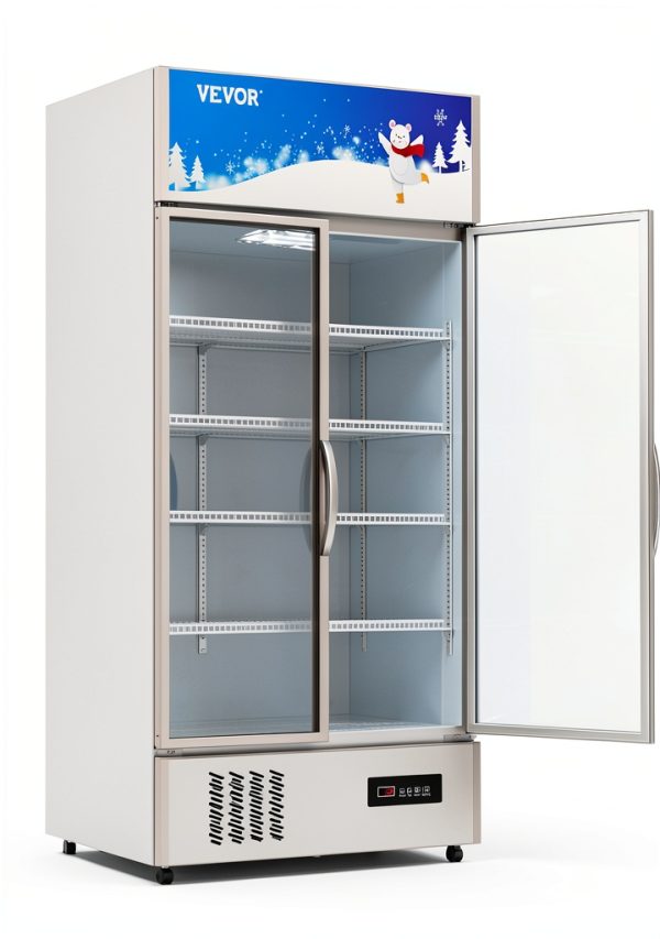 VEVOR Commercial Merchandiser Refrigerator 2 Glass Doors, 23 Cubic Ft, Upright Display Beverage Cooler 79" Tall x 39.4" Width, Fridge with LED Lighting for Drink Wine Soda, Gold-11