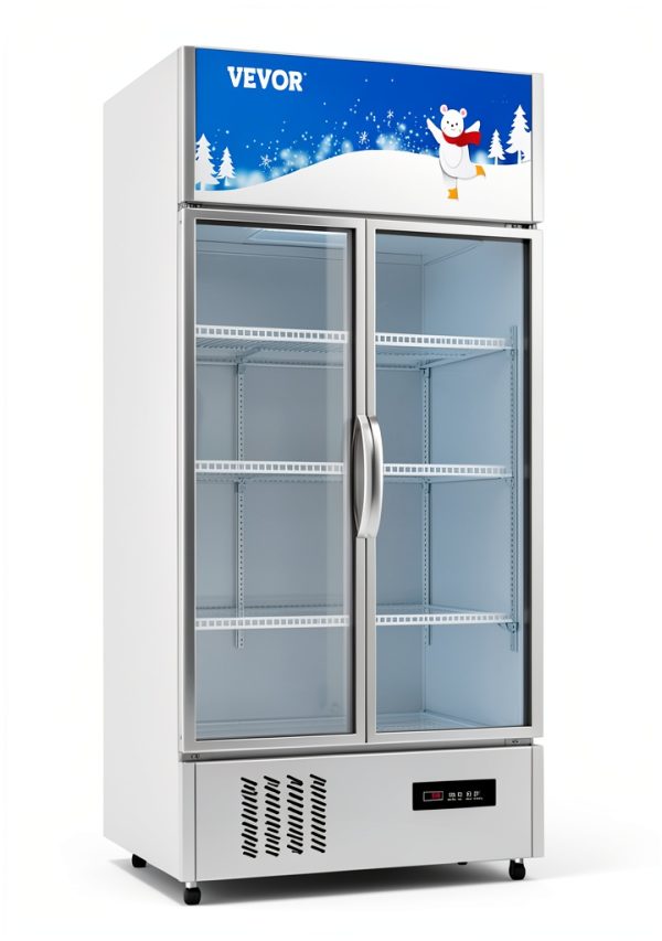 VEVOR Commercial Merchandiser Refrigerator 2 Glass Doors, 23 Cubic Ft, Upright Display Beverage Cooler 79" Tall x 39.4" Width, Fridge with LED Lighting for Drink Wine Soda, Gold-10