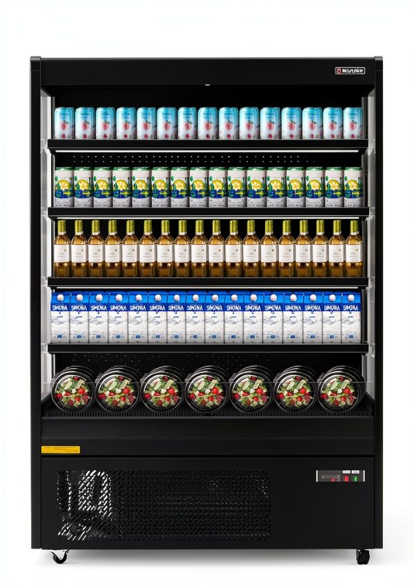 Wilprep Commercial Open Air Merchandiser, 52" Vertical Air Curtain Refrigerator with 33.1 cu. ft. Volume LED Lighting Night Curtain, Grab and Go Display Refrigerator Showcase for Store Cafe Bar Shop-0