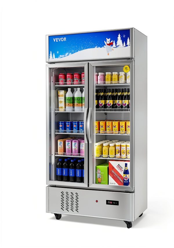 VEVOR Commercial Merchandiser Refrigerator 2 Glass Doors, 23 Cubic Ft, Upright Display Beverage Cooler 79" Tall x 39.4" Width, Fridge with LED Lighting for Drink Wine Soda, Gold-2