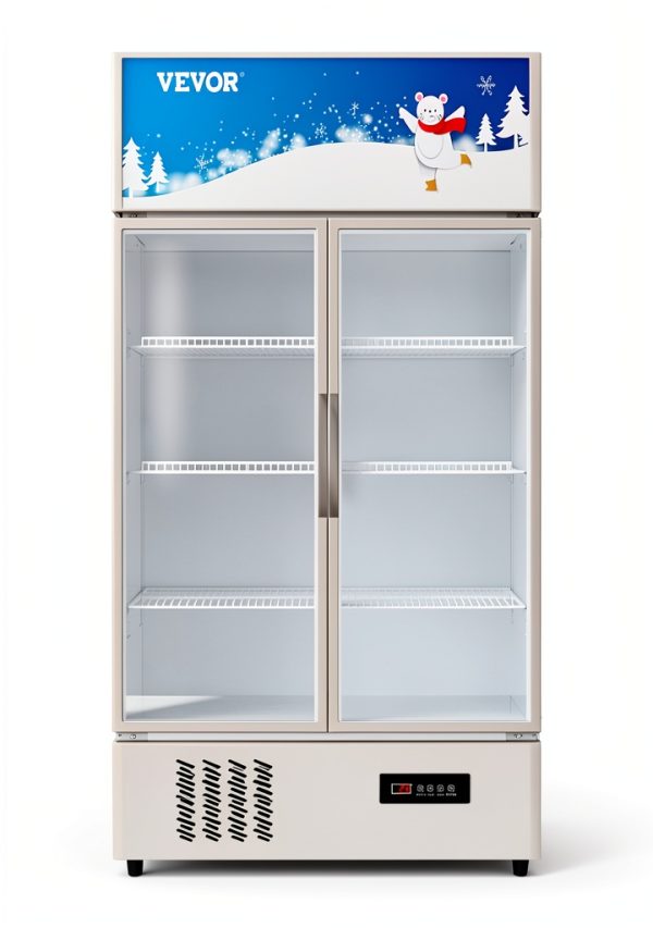 VEVOR Commercial Merchandiser Refrigerator 2 Glass Doors, 23 Cubic Ft, Upright Display Beverage Cooler 79" Tall x 39.4" Width, Fridge with LED Lighting for Drink Wine Soda, Gold-9