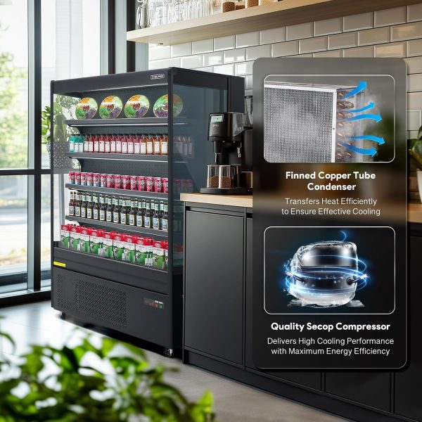Wilprep Commercial Open Air Merchandiser, 52" Vertical Air Curtain Refrigerator with 33.1 cu. ft. Volume LED Lighting Night Curtain, Grab and Go Display Refrigerator Showcase for Store Cafe Bar Shop-3