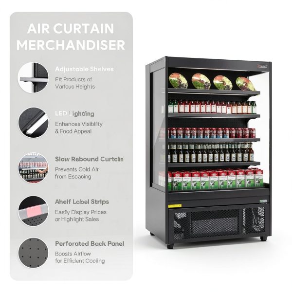 Wilprep Commercial Open Air Merchandiser, 52" Vertical Air Curtain Refrigerator with 33.1 cu. ft. Volume LED Lighting Night Curtain, Grab and Go Display Refrigerator Showcase for Store Cafe Bar Shop-6