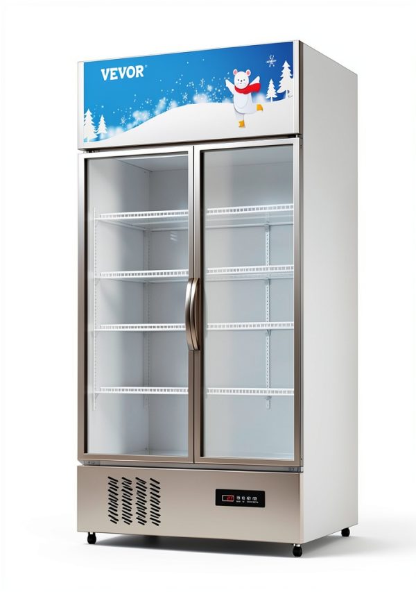 VEVOR Commercial Merchandiser Refrigerator 2 Glass Doors, 23 Cubic Ft, Upright Display Beverage Cooler 79" Tall x 39.4" Width, Fridge with LED Lighting for Drink Wine Soda, Gold-8