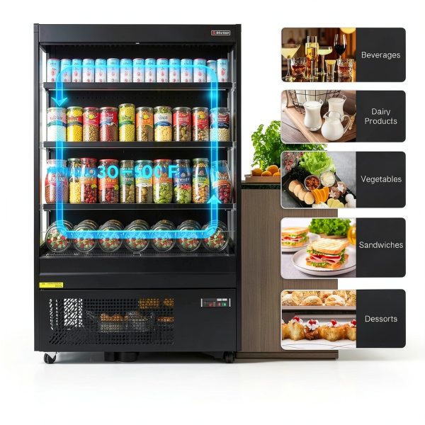 Wilprep Commercial Open Air Merchandiser, 52" Vertical Air Curtain Refrigerator with 33.1 cu. ft. Volume LED Lighting Night Curtain, Grab and Go Display Refrigerator Showcase for Store Cafe Bar Shop-4
